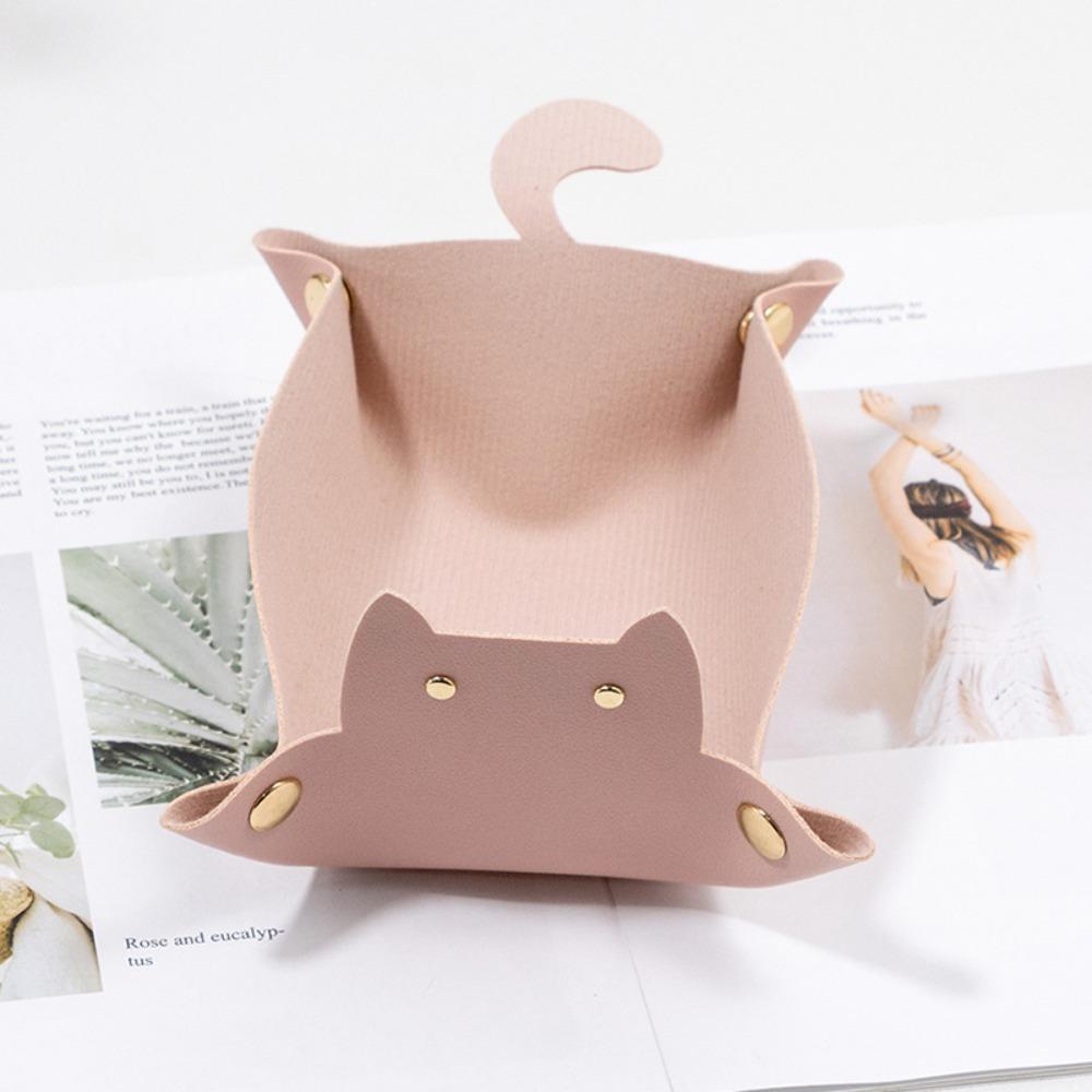 

PU Leather Hexagonal Dice Tray Cute Cat Shape Folding Function Key Storage Tray Game Accessories Dice Tray Box For RPG DnD Game рожевий