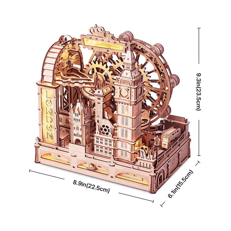 Robotime Rokr 3D Wooden Puzzles London City Miniature Marble Run Building Toys DIY Pinball Machine Model Kits Gear Ball Challeng