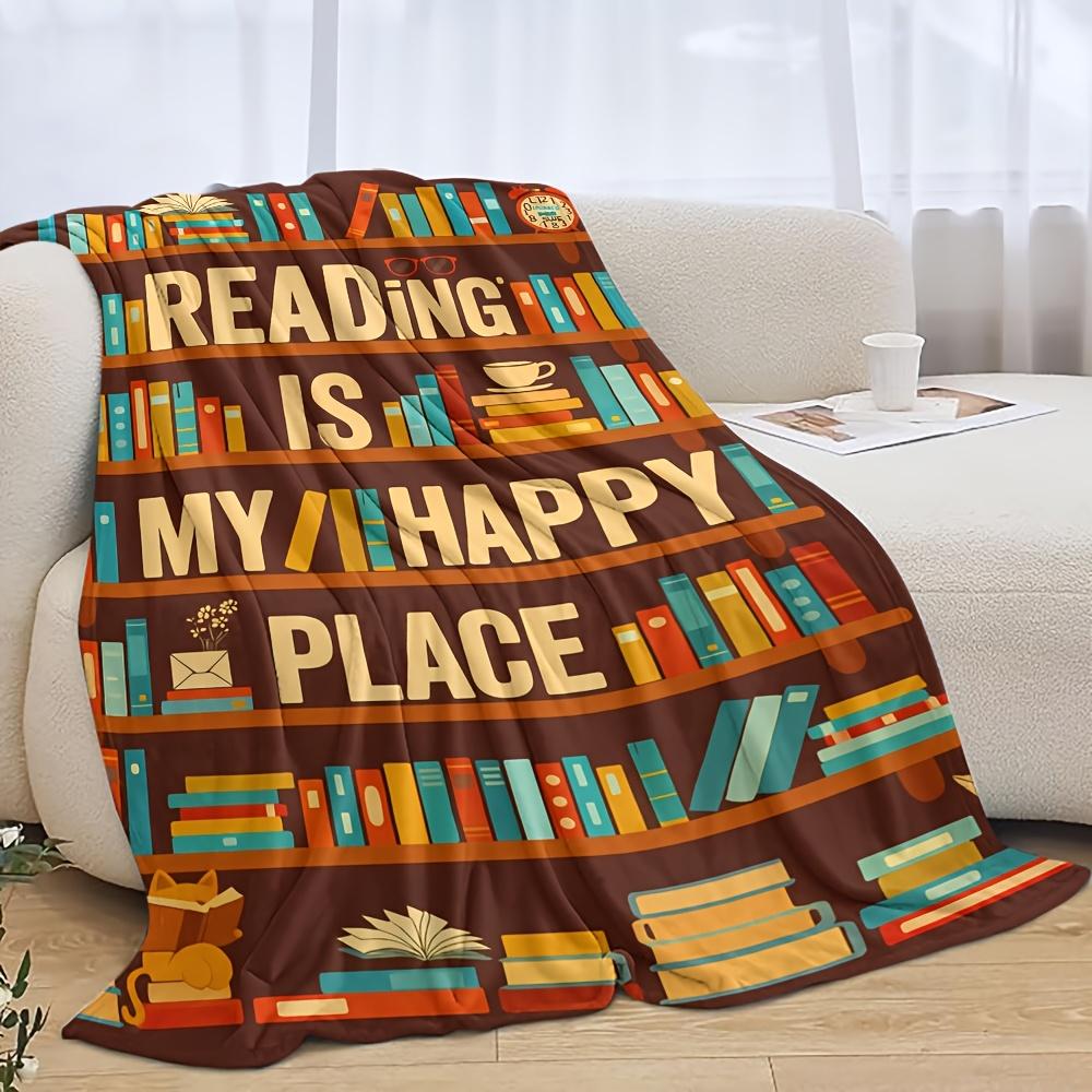 1pc Bookshelf And Reading Text Pattern Printed Flannel Blanket Bulk Wholesale Christmas Halloween Winter New Year Holiday Throw Wa