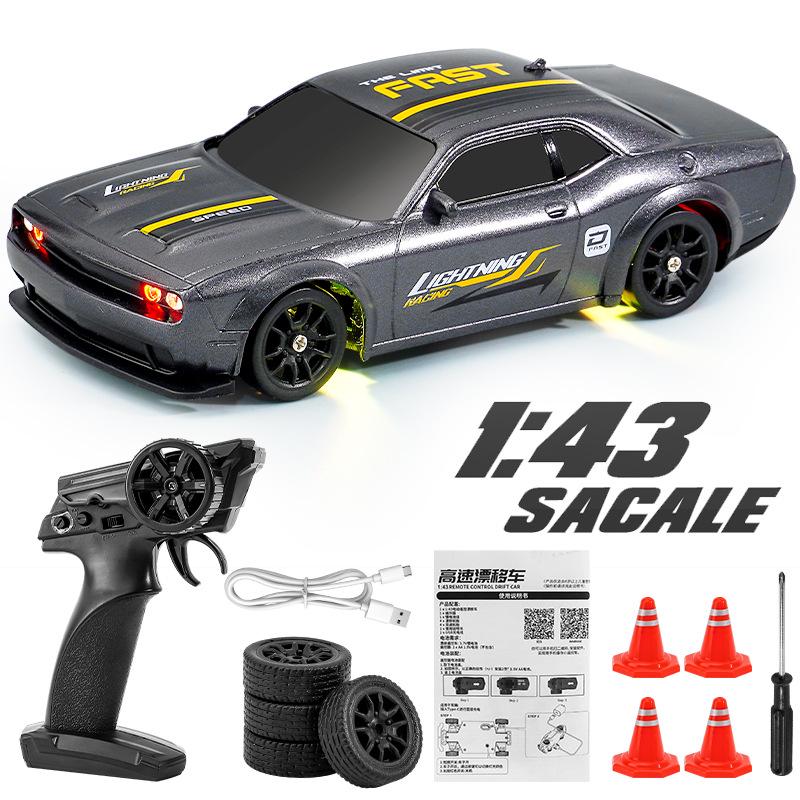 1:43 Scale 4WD RC Drift Car with Gyroscope, 7-Color Lights, and Alloy Chassis