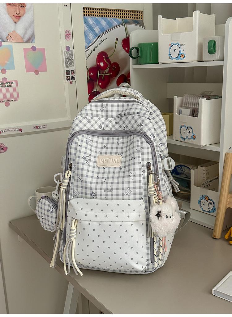 Schoolbag healing department blue and white plaid full of vitality schoolbag Korean ins college style junior high school girls sweet backpack