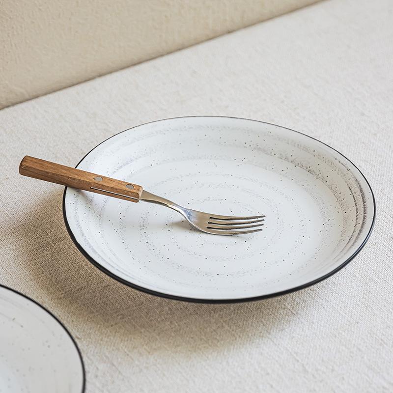 Creative Black Stroke Ceramic Household Large Plate Threaded Spotted Salad Plate Round Pasta Plate Western Restaurant Steak Plate
