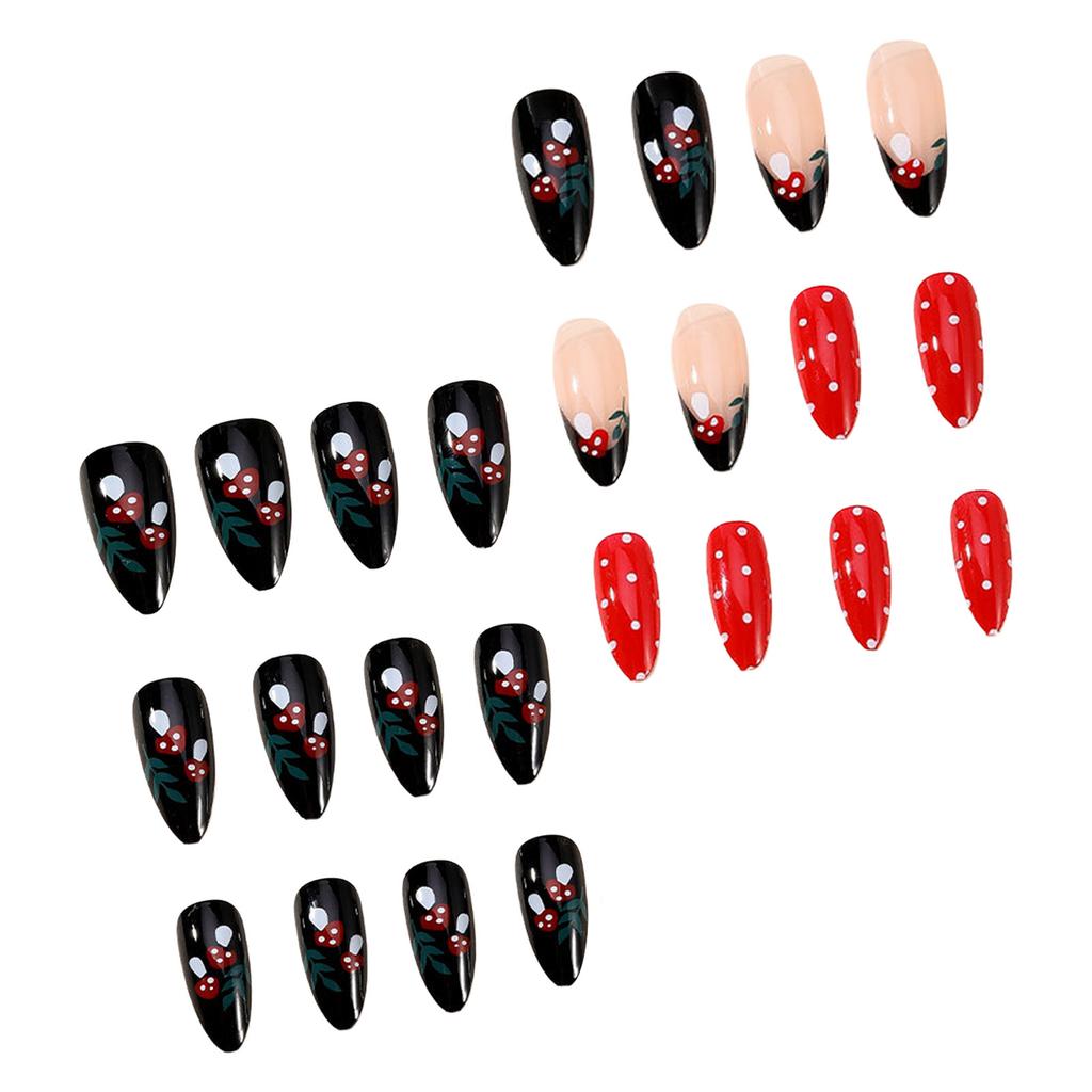 Glossy Red Black Almond Press on Nails Long Lasting Safe Material Waterproof False Nails for Women Nail Art Decoration