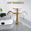 Ceramic Antique Brass Faucet Bathroom 360° Rotating Single Hole Faucet Vintage Long Neck Mixer Sink Tap Matching Pop Up Drain
