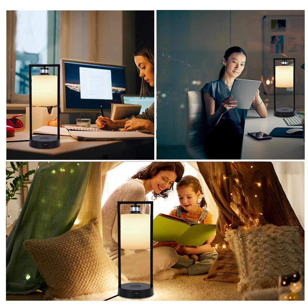 Bedside Light Touch Control Table Lamp with Smartphone Wireless Charging 3 Adjustable Brightness Levels USB Port Fabric