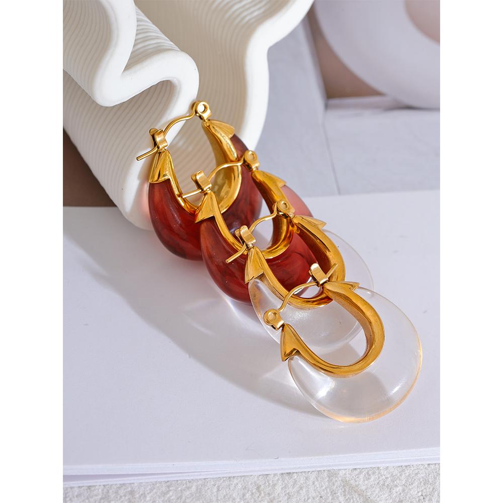 Yhpup Fashion Stainless Steel Acetic Acid Resin Hollow Chunky Hoop Earrings for Women Prevent Allergy Charms Jewelry Party Gift