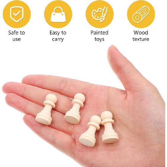 50pcs Unpainted Wood Chess Pieces Only for Board Games Paint Your Own Chess Set Blank Chess Sets DIY Arts and Crafts Wooden Peg Dolls Unfinished