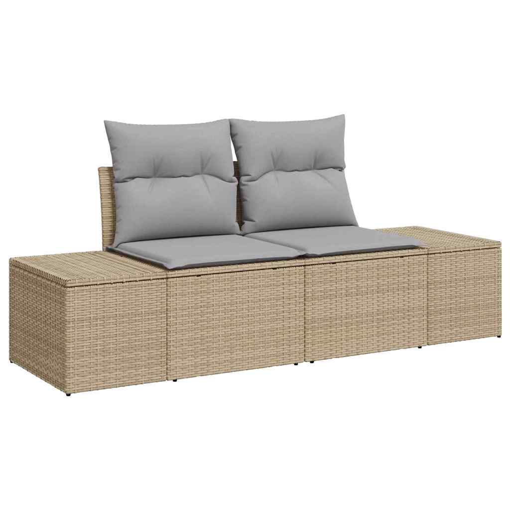Sofa Set with Cushions Beige Poly Rattan