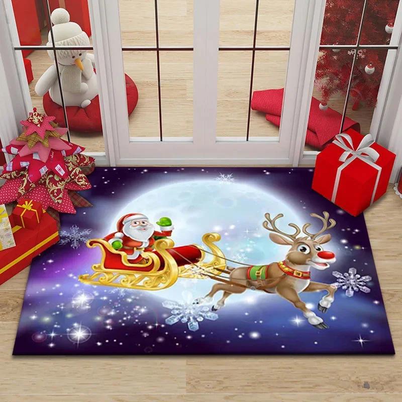 Merry Christmas Santa Claus Home Entrance Decoration Carpet Door Mat Non-Slip Hallway Bedroom Bathroom Mat Living Room Rugs