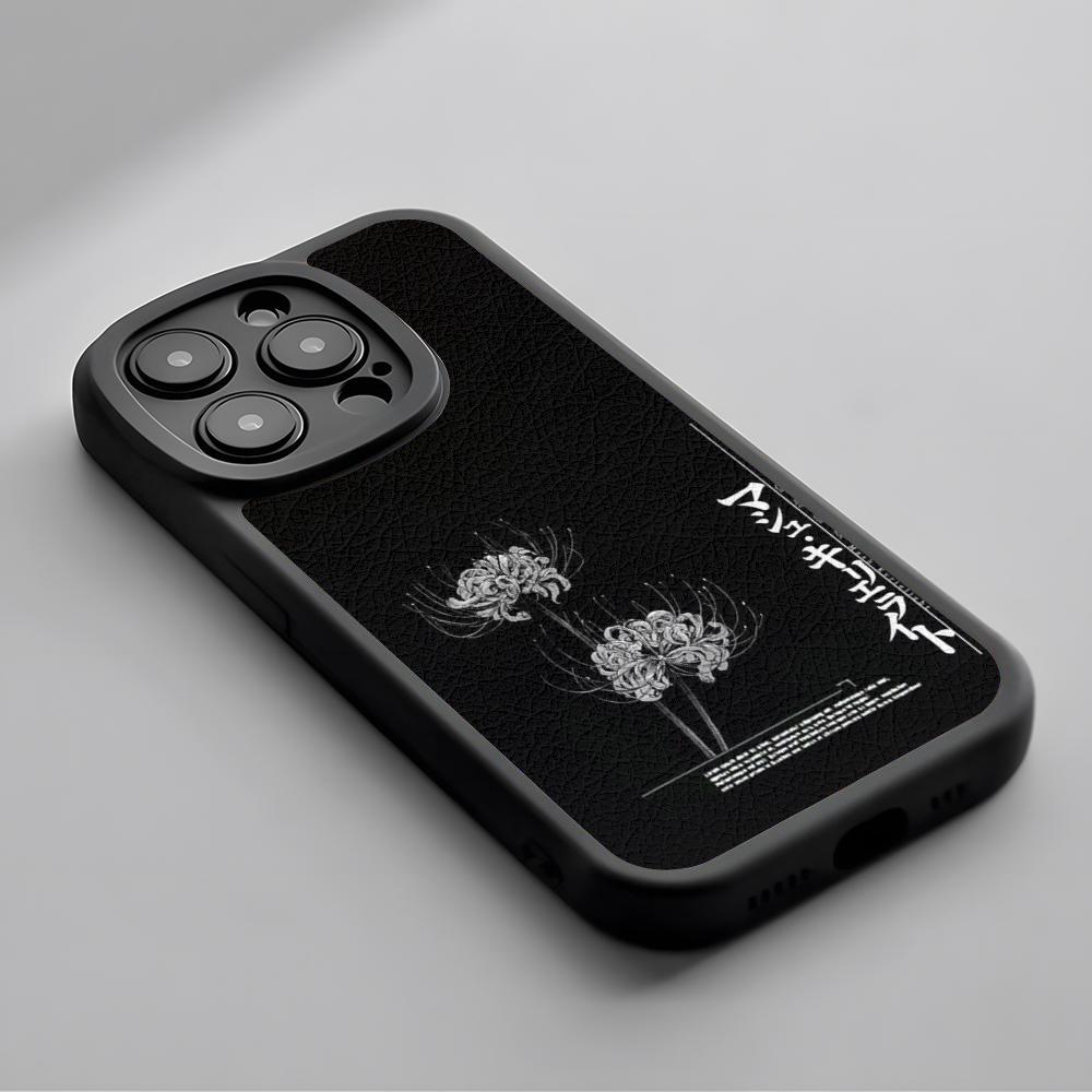 

Red spider lily Japan art fashion design Phone Case For iPhone 16 15 14 13 12 11 Plus Pro Max Lambskin Silicone Cover black iPhone 11 Pro Max