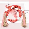 1pc Hemp Rope Tassel Bead Ornament, Heart Wood Bead Flower Ring Bead String, Wedding Decoration Hanging, Home Decoration