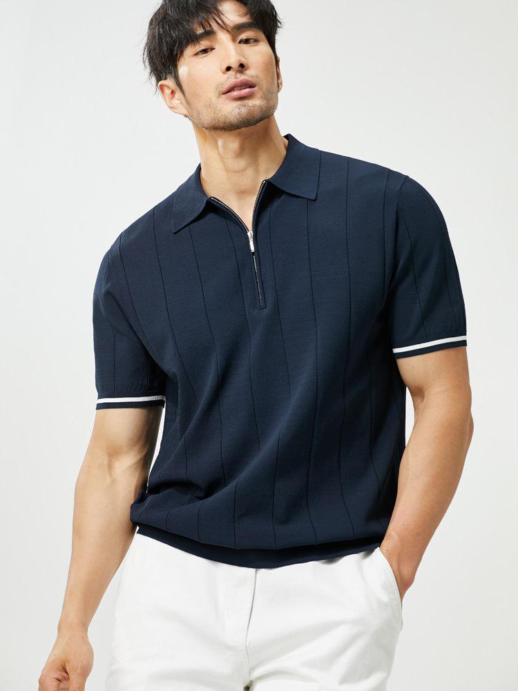 2024 Men's Striped Polo: Short-Sleeve, Versatile Round Neck Knit Shirt