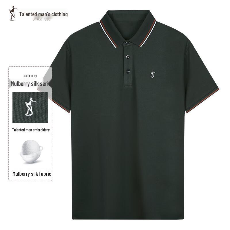 TRIES Men s Summer Short-Sleeve Solid Polo Shirt with Contrast Collar M / 46