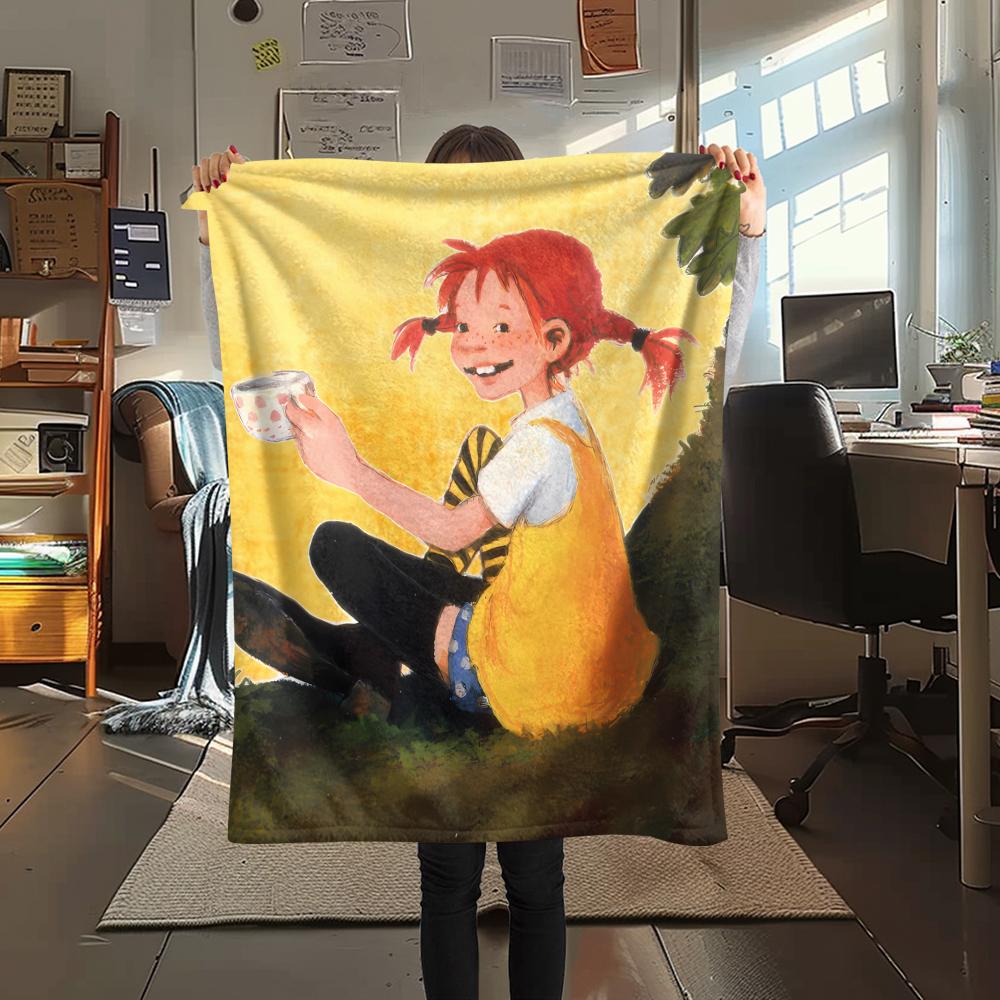 1PC Pippi Longstocking Print Flannel Blanket, High Quality All Seasons, Home Decor, Warmth and Comfort, Perfect for Christmas Gifts