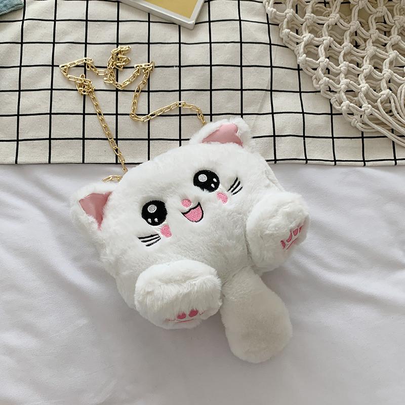 

Fashionable Kids Plush Shoulder Bag Durable Animal Pattern Girls Crossbody Handbag білий