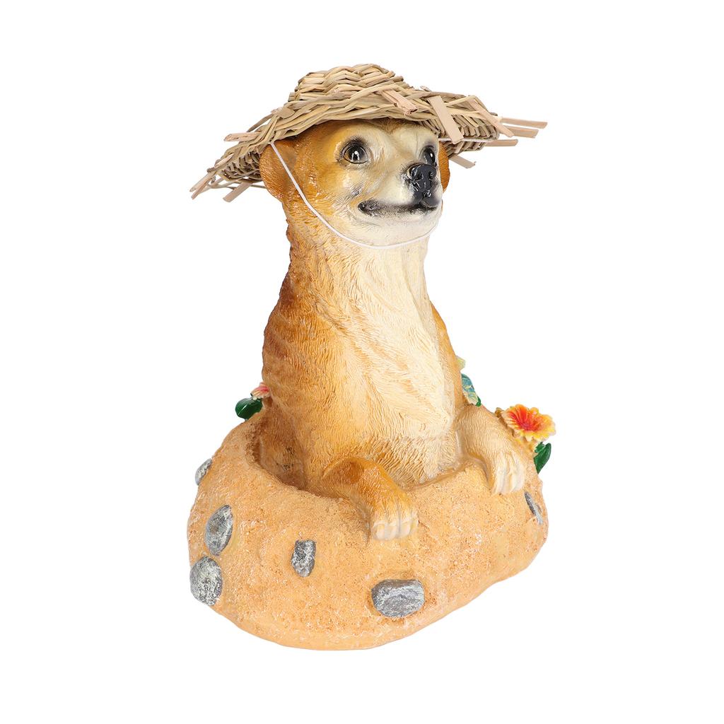 Straw Hat Meerkat Ornaments Meerkat Garden Statue Flower Pot Decoration Resin Crafts for Lawn