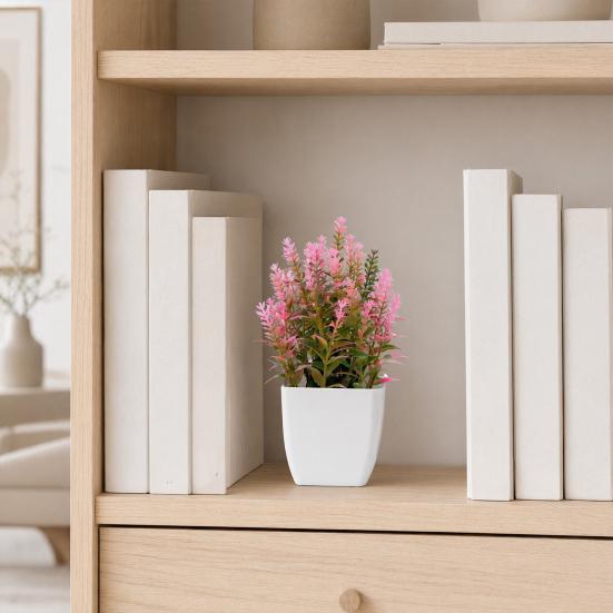 Simulated Small Potted Plants Maintenance-free Pink Faux Flowers With Pots 1 Pc