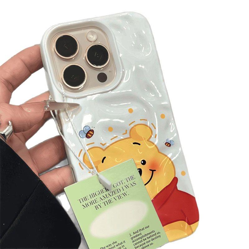 Folds cute Winnie the Pooh for iPhone17 mobile phone case Apple 16Pro three-dimensional 15 cartoon 13/14 soft