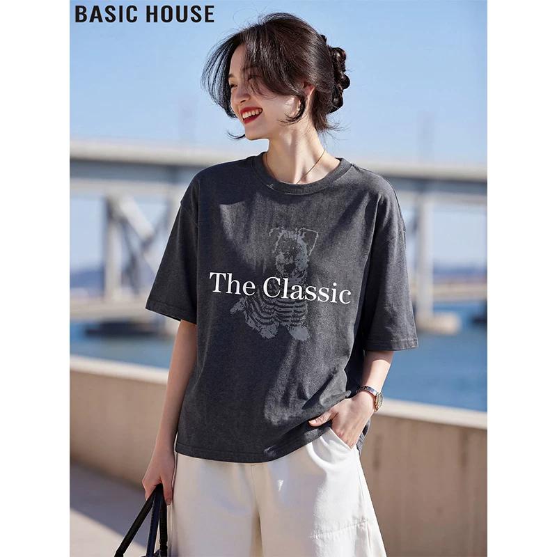 Basic House Women s Printed Round Neck T-Shirt M