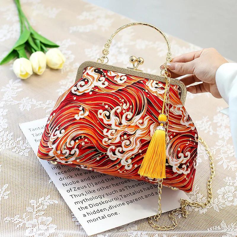 Chinesischer Stil Muschel Taschen Kette Damen Schulter Crossbody Handtaschen Vintage Ein Schulter Antiker Stil Mit Cheongsam Tasche