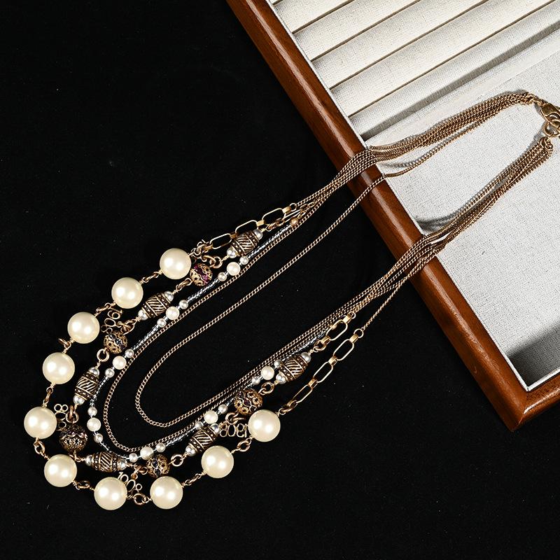 Retro Original Multi-layer Mid-length Hand-wound Pearl Sweater Chain, Versatile High-end Necklace Neck