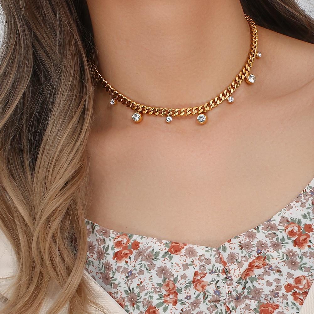 New Fashion Simple Personality Titanium Necklace 18K Gold Plated Stainless Steel Geometric Zircon Pendant Trendy Gift