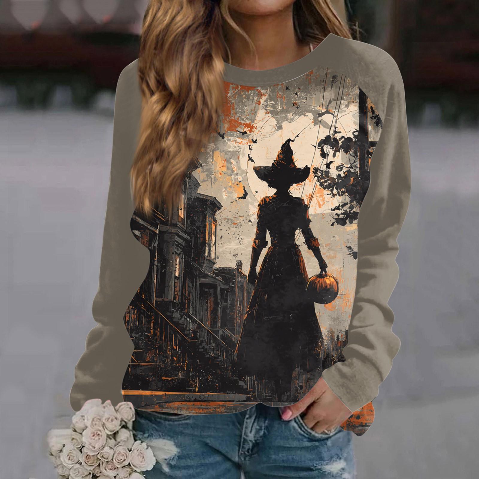 

Women s Fashion Casual Long Sleeve Halloween Printed Round Neck Sweater Top M