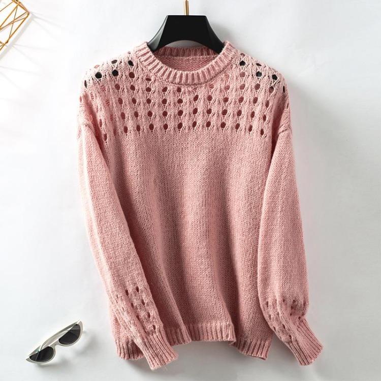 Vintage Autumn Winter Loose Knitwear Sweater Long Sleeve Solid Color Cardigan O Neck Top