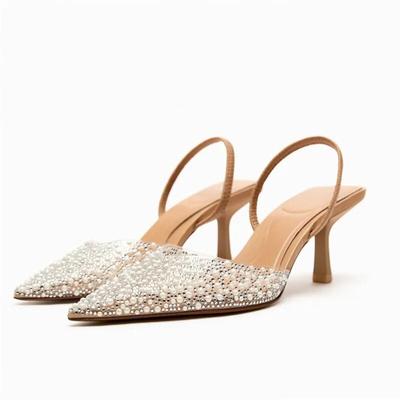 Frauen Spitzen Kopf Hochhackige Sandalen Sommer 2024 Sexy Frau Schuhe Mode Perle Dekoration Slingback Frau Pumpen