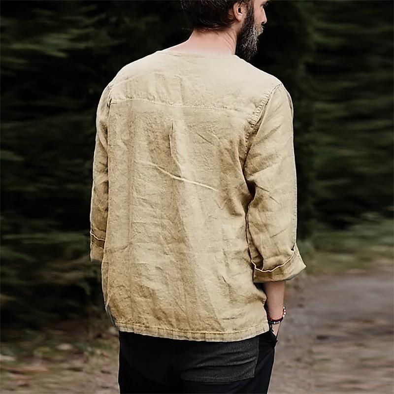 Lässiges Herren-Langarmhemd aus Baumwollmischung mit Kordelzug für Herbst und Frühling