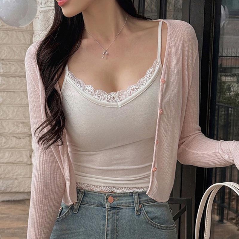 Korean Slimming Lace Trim Solid Color Camisole