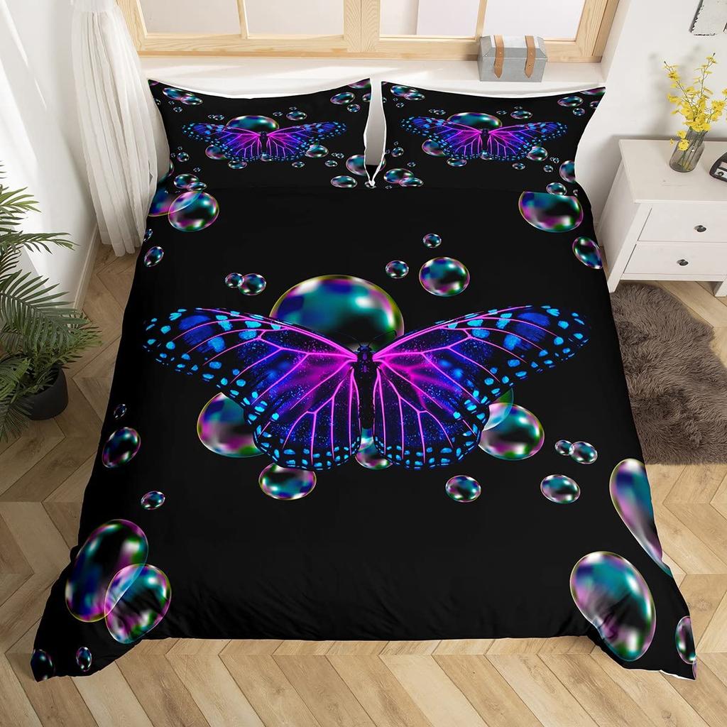 Butterfly Duvet Cover Set Twin King Size Romantic Rose Floral Bedding Set Microfiber Galaxy Comforter Cover For Girl Women Room
