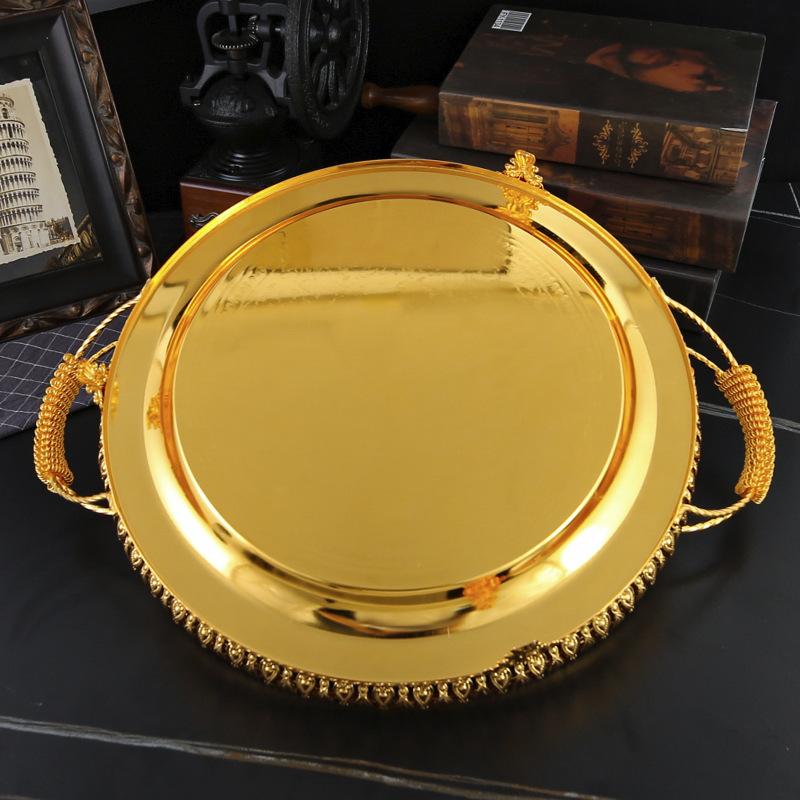 New European Modern Food Electroplated Fruit Storage Tray Home Decoration Golden Snack Dessert Metal Tray