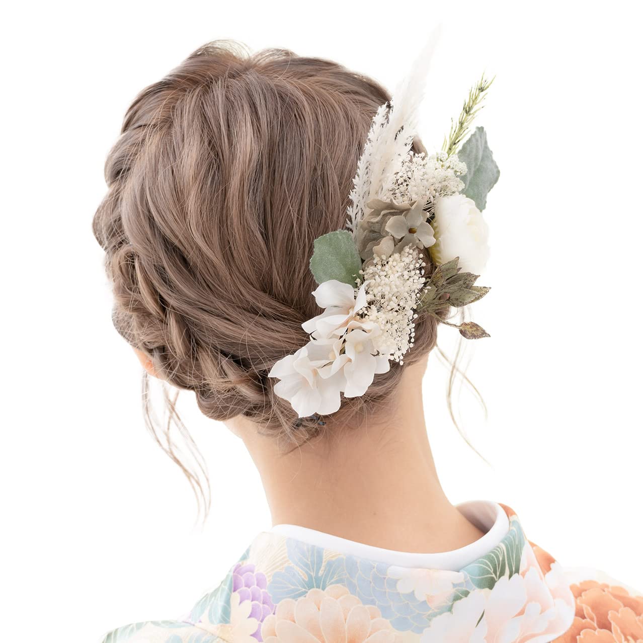 

[SOUBIEN] Soubien Coming-of-Age Ceremony Hair Ornament Set (White & Green Dried Flowers, Artificial Flowers, Baby s Breath) 11-Piece Set F Artificial