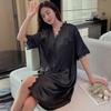 Summer Black Nightdress Blouse Skirt Sexy Lace Lace Medium And Long Pajamas V-Neck Cardigan Loungewear