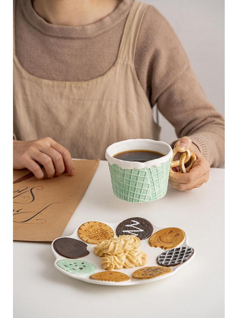 Cute Korean-Style Ceramic Mug & Cookie Series Tableware Set: Coffee Cup, Breakfast & Dinner Plates, Dessert Plate