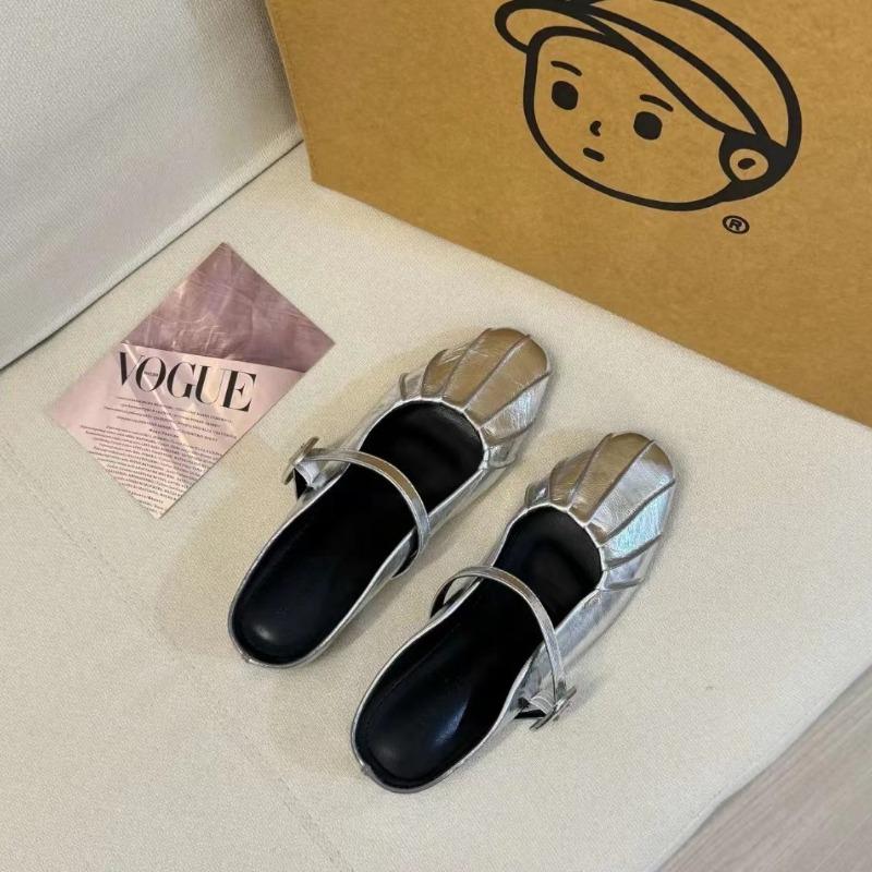 Baotou Half Slippers Women's Summer Outer Wear Sheepskin Inner Height Increase Small Lazy Pedal Silver Mary Jane Women's Shoes