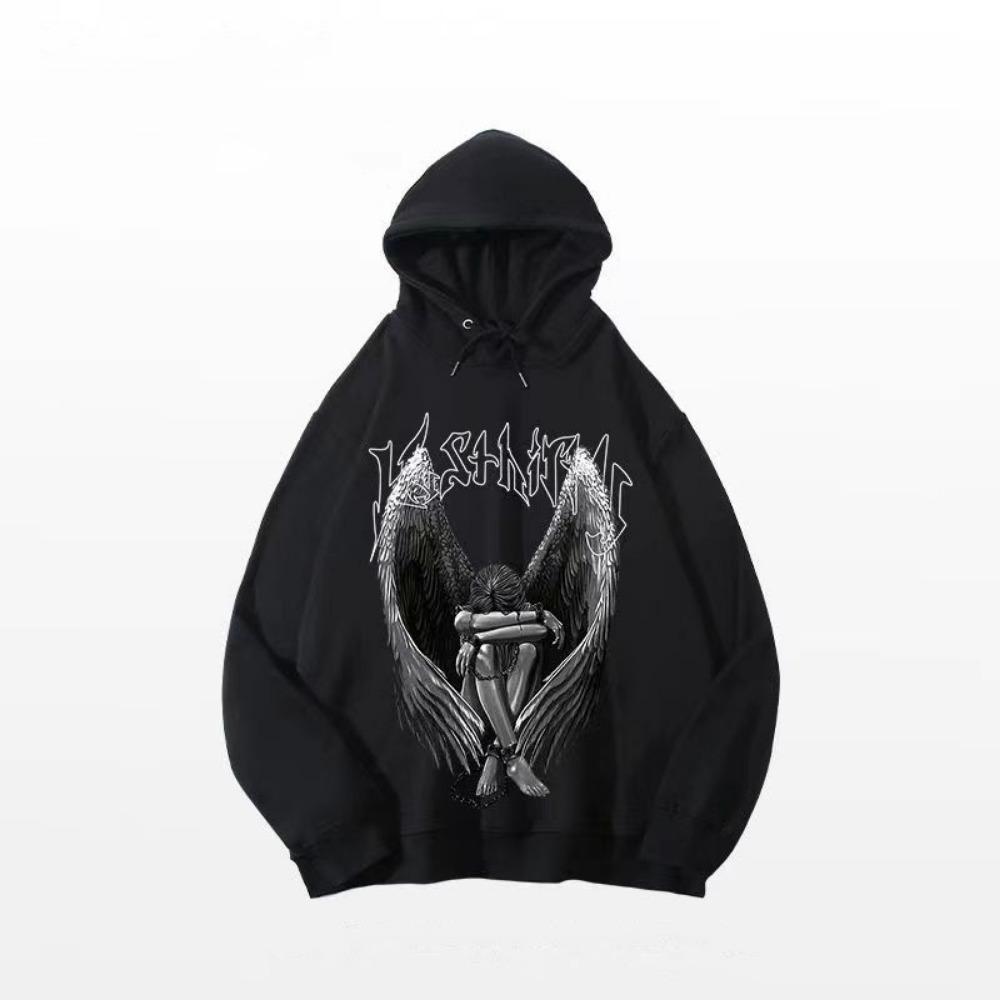 Autumn Men's Angel Skull Letter Print Comfortable Hoodies Sweatshirt Outdoor Street Style Women Clothing