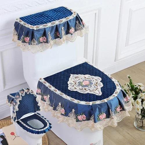 Μαξιλάρι τουαλέτας με δαντέλα Four Seasons Σετ καθίσματος τουαλέτας με εκτύπωση φανέλας τριών τεμαχίων με φερμουάρ σε σχήμα U Beauty κάλυμμα για τη σκόνη τουαλέτας