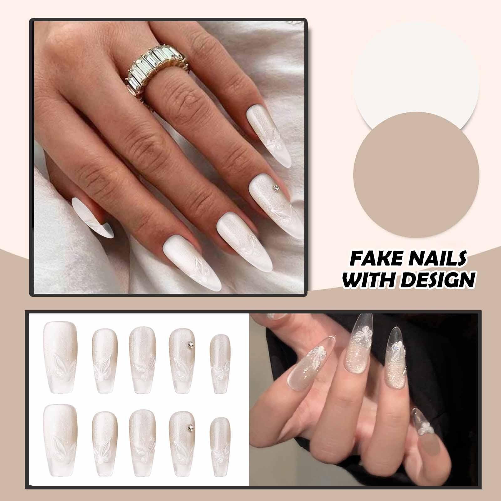 

Женские накладные ногти среднего размера с рисунком телесного цвета на акриловых ногтях глянцевые накладные ногти с полным покрытием XS белый