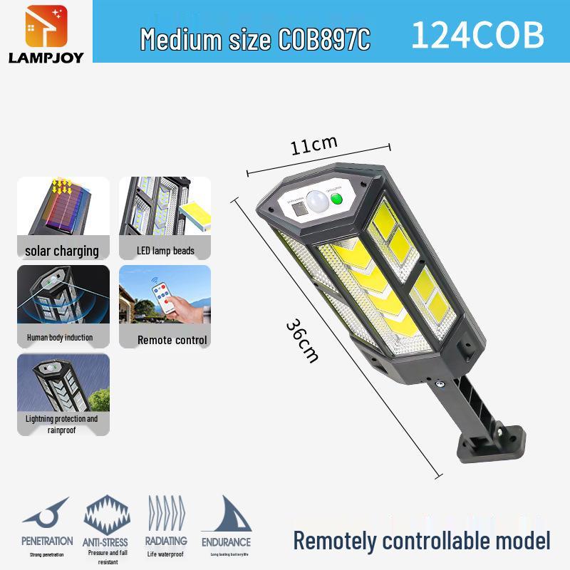 Solarbetriebene LED-Außenhofleuchte mit Bewegungssensor, Wasserdicht, für Fernbedienung und Straßenbeleuchtung