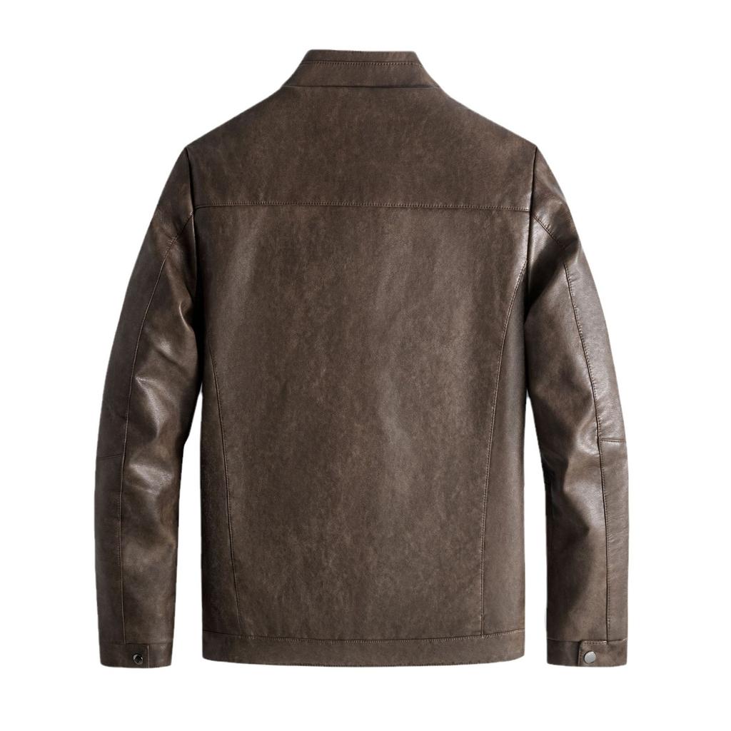 Leather jacket men's autumn and winter new retro premium fleece leather jacket business casual PU leather jacket