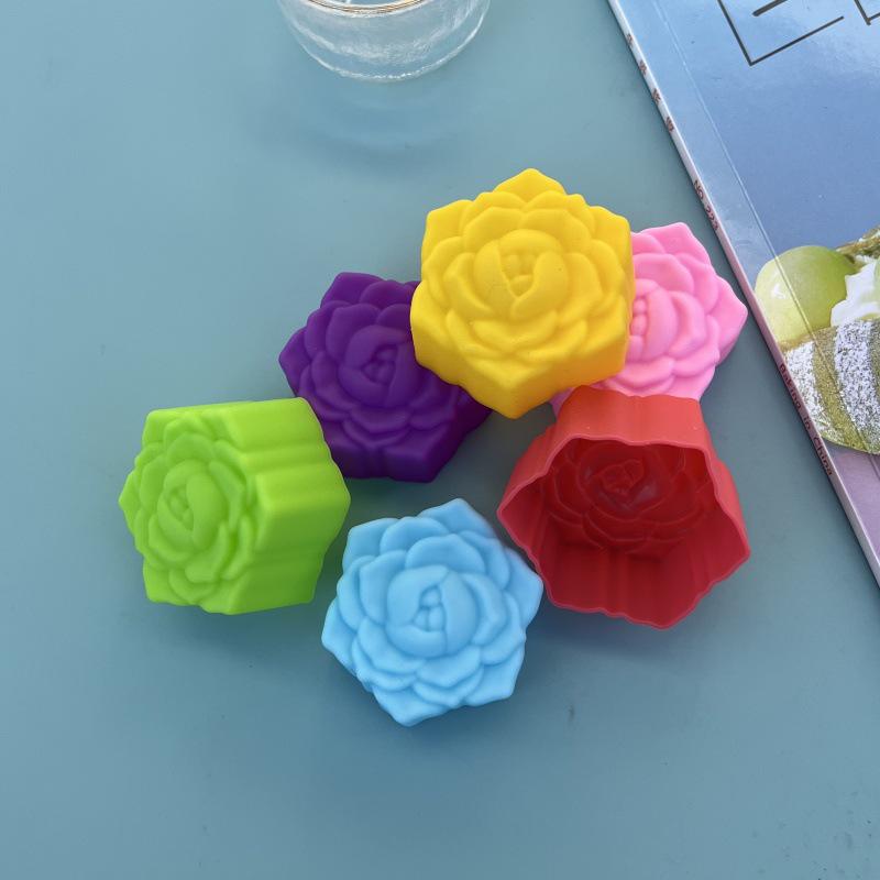 Colorful Silicone Rose Baking Molds - 5CM Cake & Muffin Cups, Pudding, Jelly, and Soap Molds