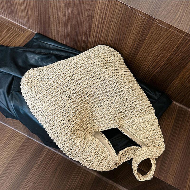 Yogodlns New Grass Women Travel Beach Bags Single Handle Shoulder Bags Grass Large Capacity Tote Bag Hand Woven Bag for Women