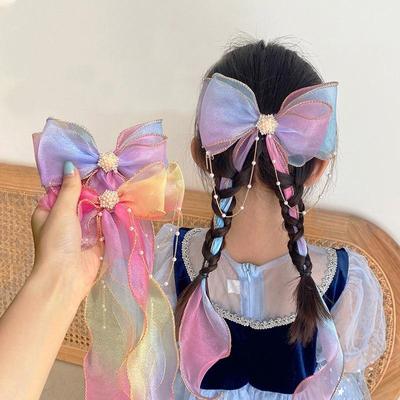 Acessórios para o cabelo das crianças pérola borlas arcos fitas trançadas grampos de cabelo verão meninas princesa grampos de cabelo