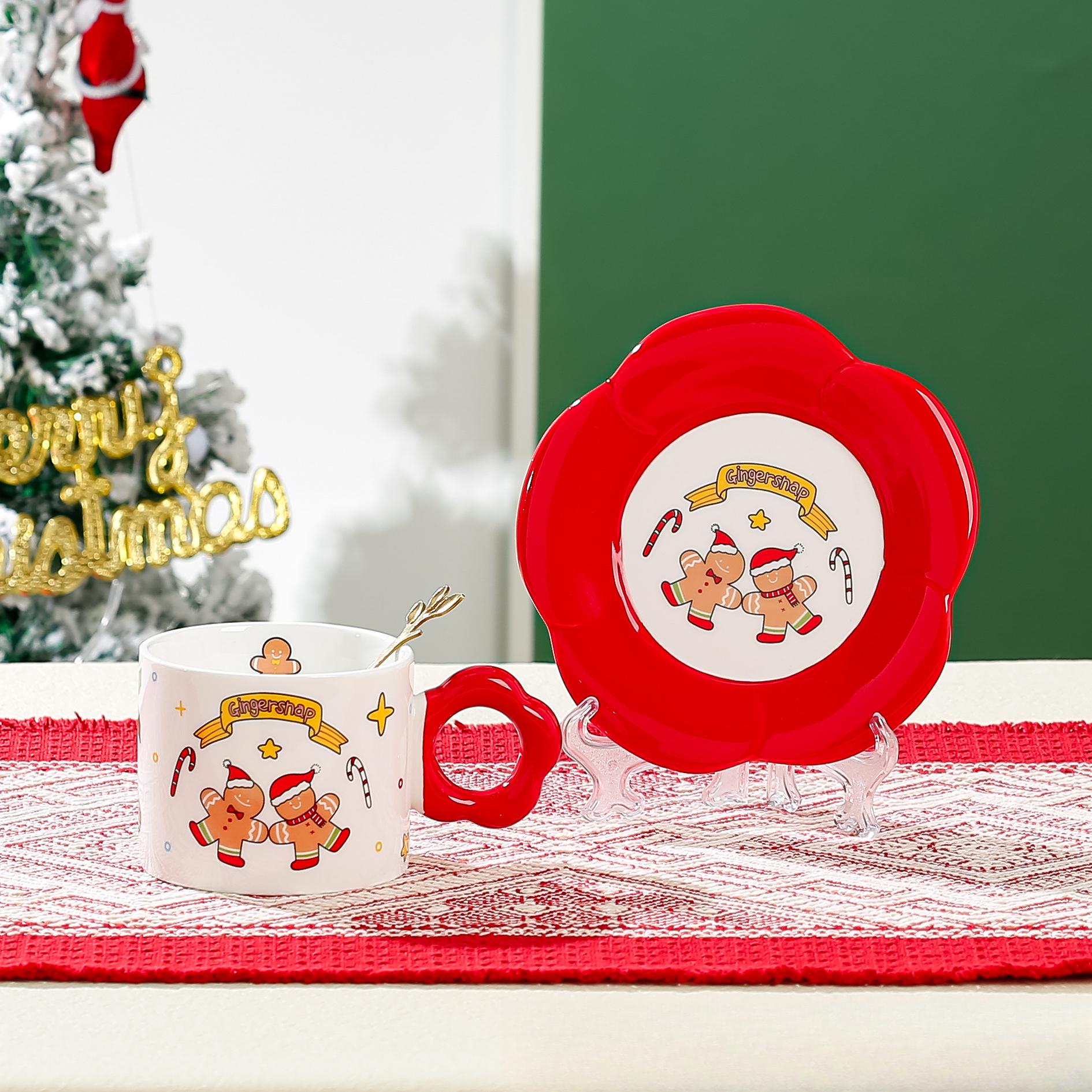 Kreative Weihnachtskeramiktasse Disc Weihnachtsbecher Weihnachtsgeschenk Kaffeetasse Disc Set Souvenir 280Ml [cup + saucer + spoon]