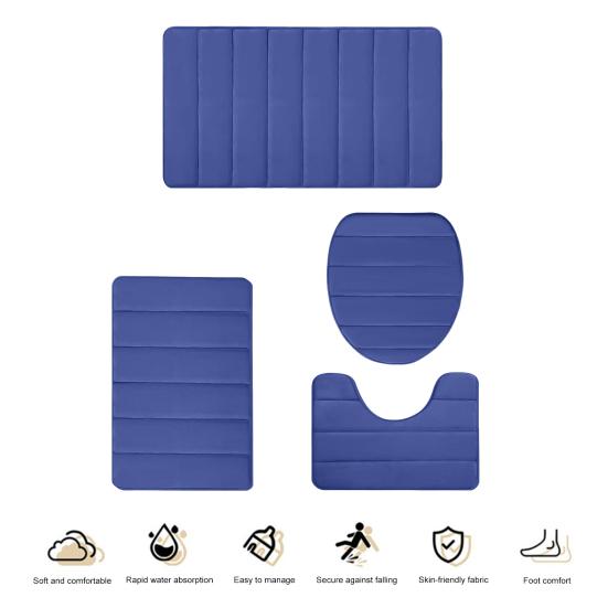 4Pcs/Set Sponge Bathroom Mat Water-Absorbent Bath Rug Non-Slip Machine Washable Floor Mat for Tub Shower Toilet