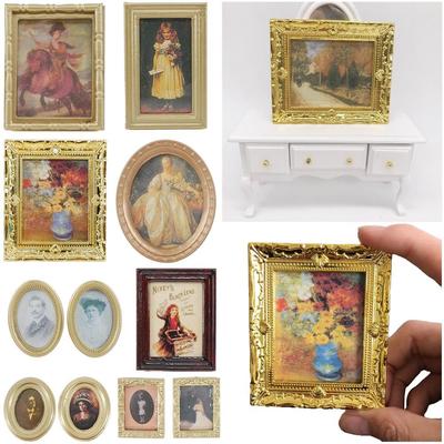 Resin Craft Doll Accessories Playing House Miniature Oil Painting 1:12 Scale Vintage Framed Photos Mini Picture