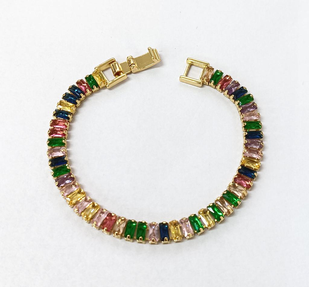 Bracelet femme, électroplaqué à la mode, élégant zircon carré sept couleurs, bracelet