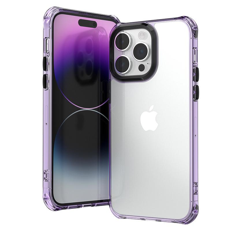 

F9 For iPhone 15 Plus Back Case Glossy High Transparency PC+TPU Shockproof Phone Cover Purple